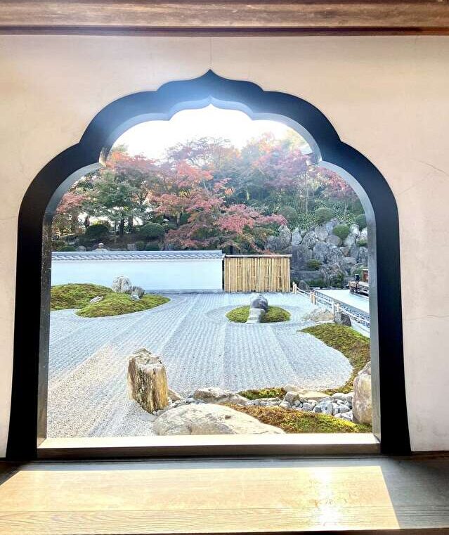 zen garden seen through a window in Hotokuji